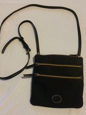 Dooney & Bourke Black Triple Zip Canvas Crossbody with Gold Zippers